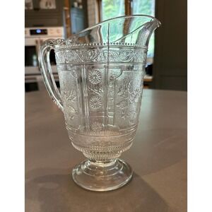 Antique EAPG Pattern Glass Pitcher Willow Oak Bryce Bros. Wreath 1880s